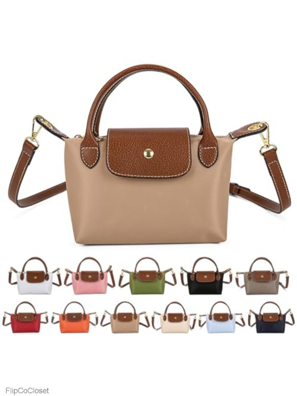 Women's Mini Crossbody Bag Dual Handle Adjustable Strap Nylon PU Leather